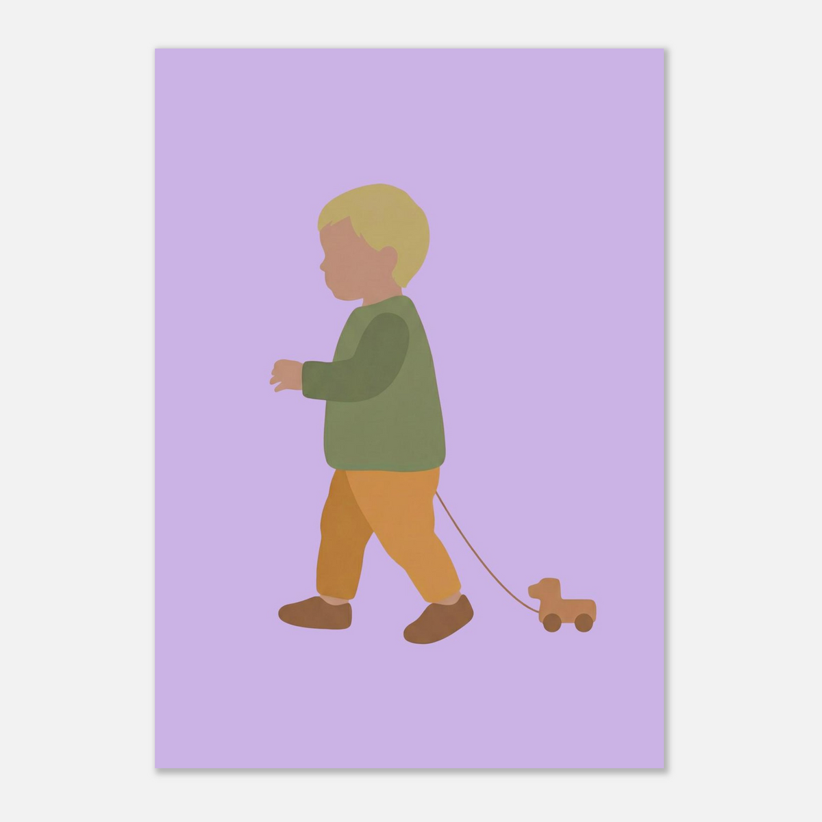Kunstdruck „Der kleine Weggefährte“: kleiner Junge in Erd- und Olivgrüntönen, 21x29.7 cm