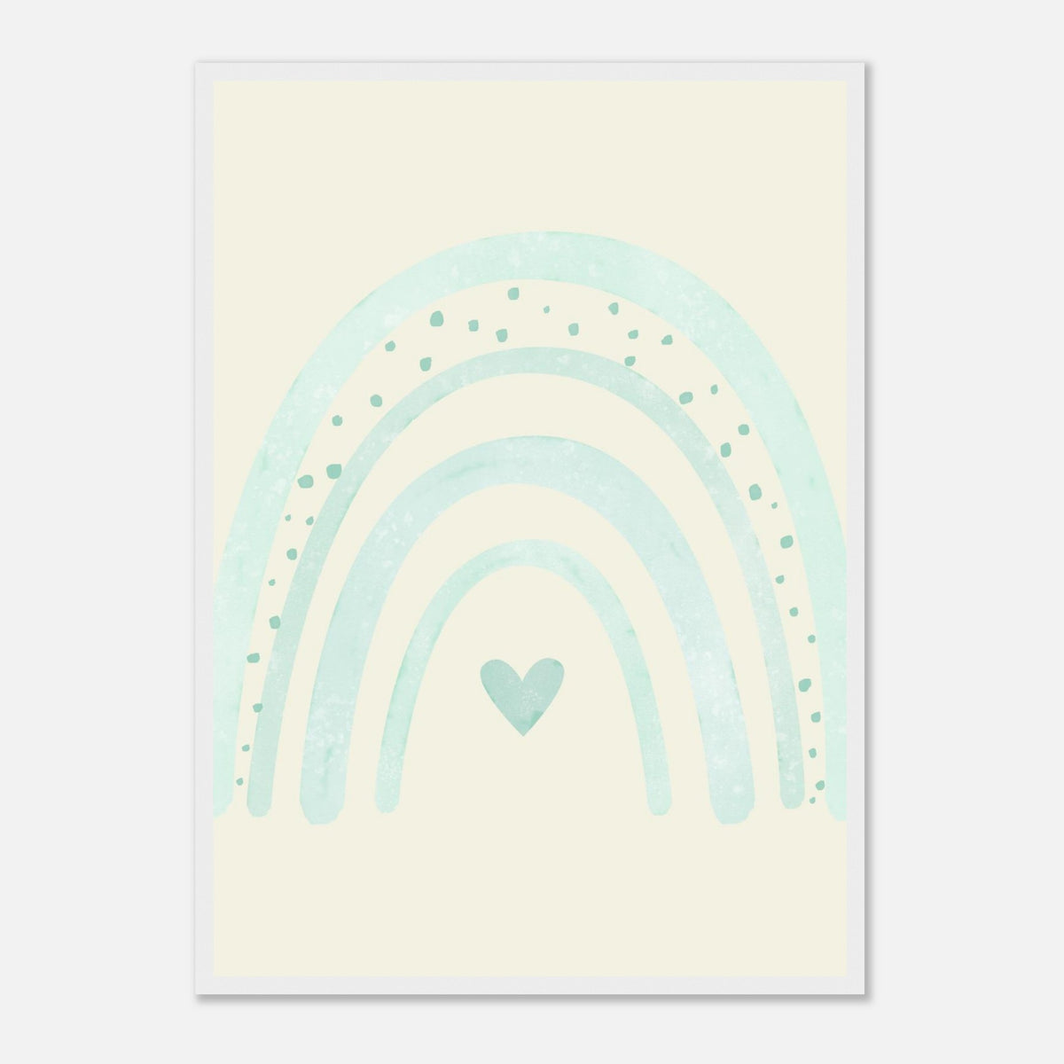Minimalistischer Regenbogen-Kunstdruck in sanften Blautönen, weißer Rahmen, A2 (42 x 59.4 cm)