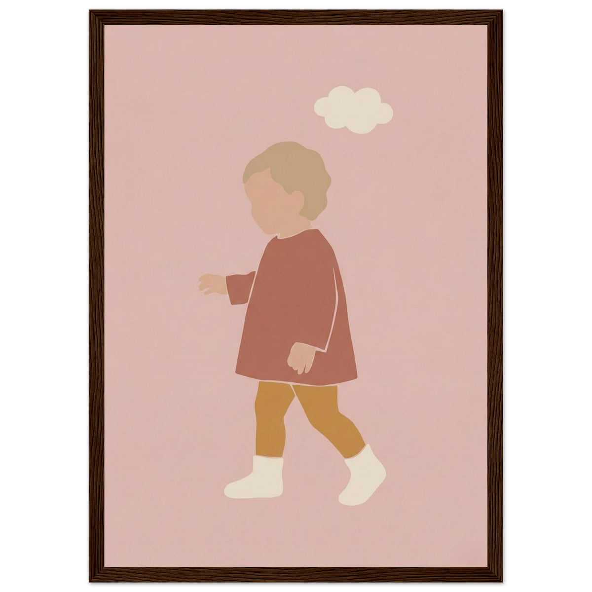Kinderposter „Kleiner Träumer“ im minimalistischen Scandi-Look, dunkler Holzrahmen, A3 (29.7 x 42 cm)