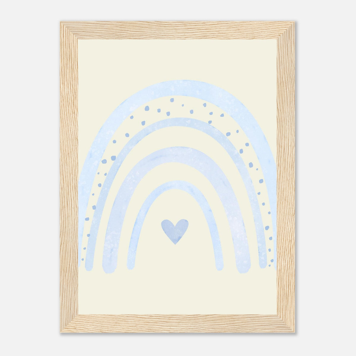 Minimalistischer Regenbogen-Kunstdruck in sanften Blautönen, Holzrahmen, 13x18 cm