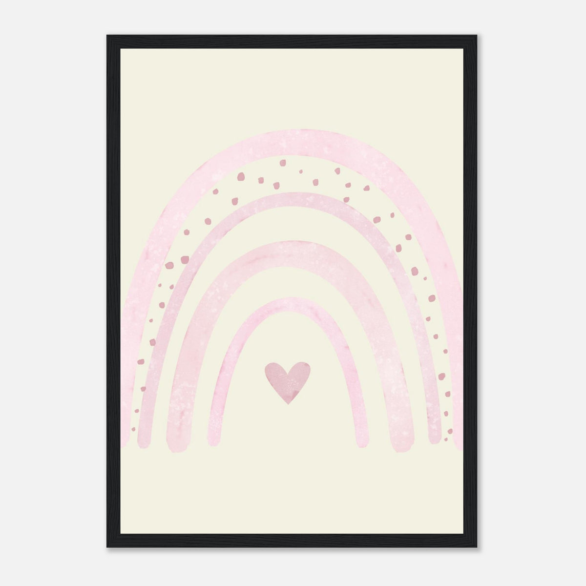 Minimalistischer Regenbogen-Kunstdruck in sanften Blautönen, schwarzer Rahmen, A3 (29.7 x 42 cm)