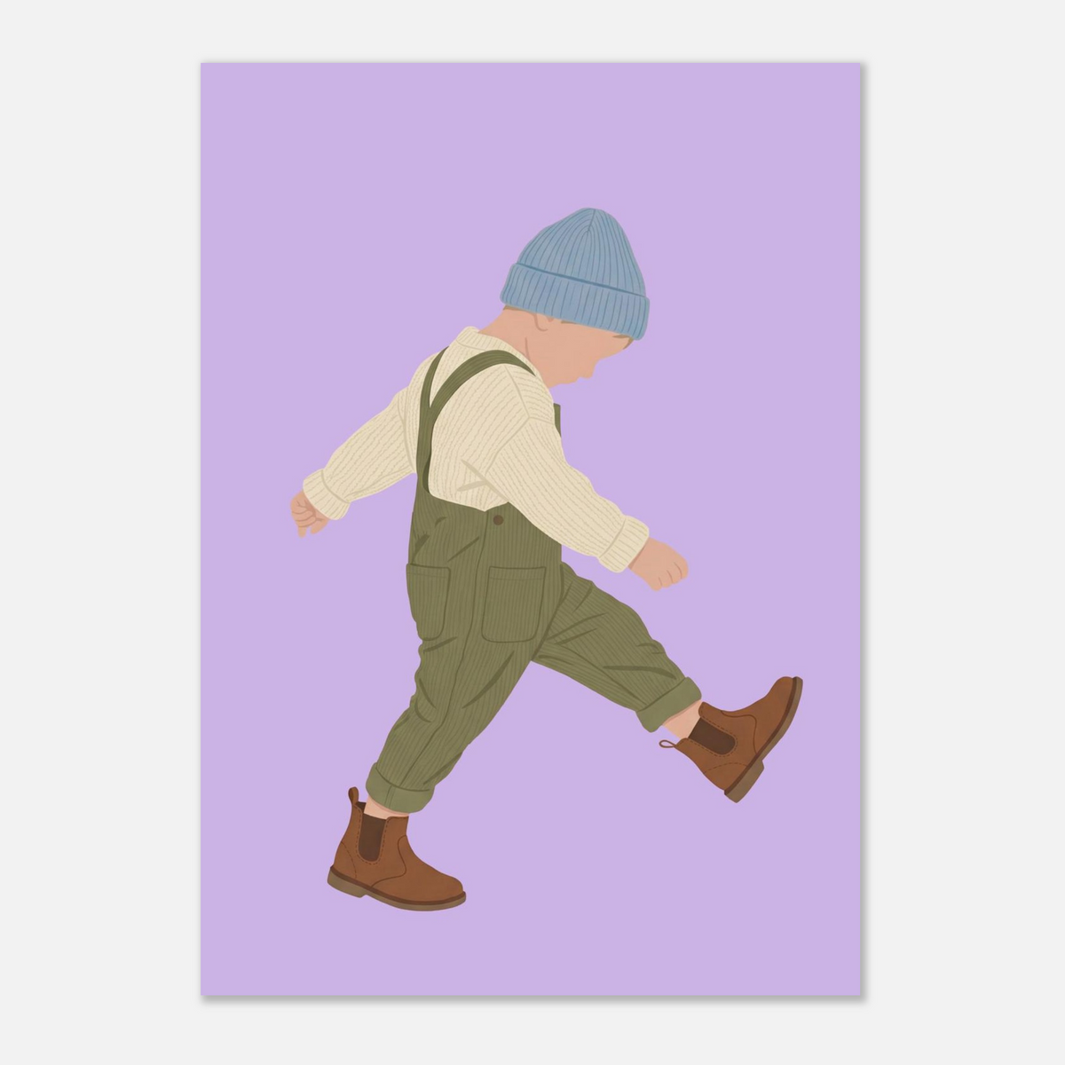 Kinderposter „Der Sturrkopf“: Kleinkind in Erdtönen auf blauem Hintergrund, A3 (29.7 x 42 cm)