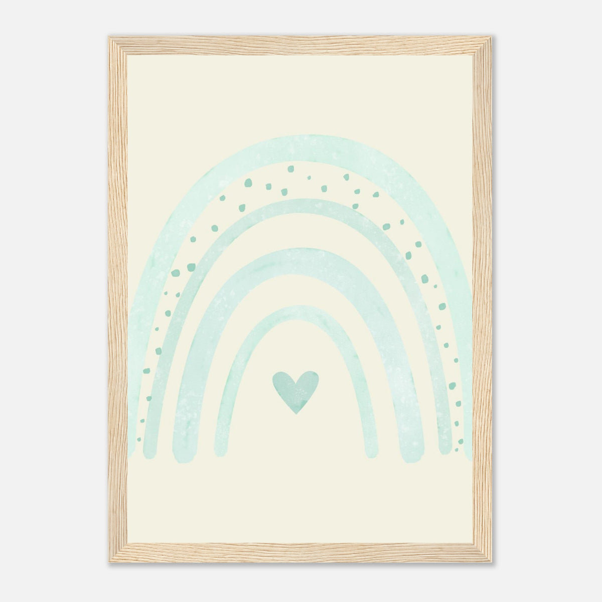 Minimalistischer Regenbogen-Kunstdruck in sanften Blautönen, Holzrahmen, 21x29.7 cm