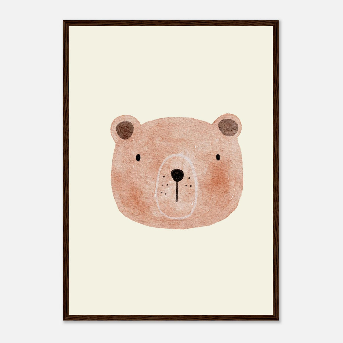 Aquarell-Bär in Braun- und Beigetönen fürs Kinderzimmer, dunkler Holzrahmen, A2 (42 x 59.4 cm)