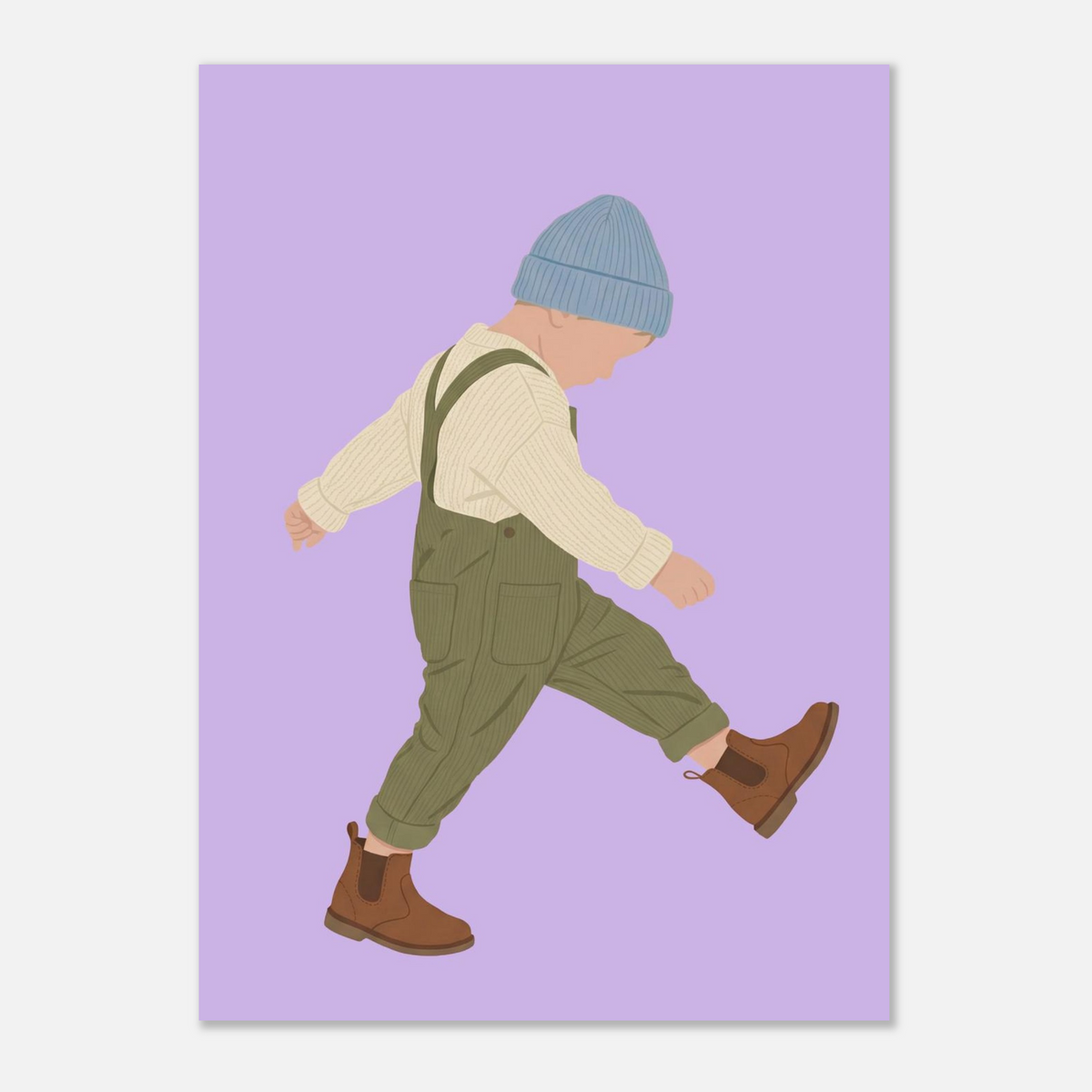 Kinderposter „Der Sturrkopf“: Kleinkind in Erdtönen auf blauem Hintergrund, 13x18 cm
