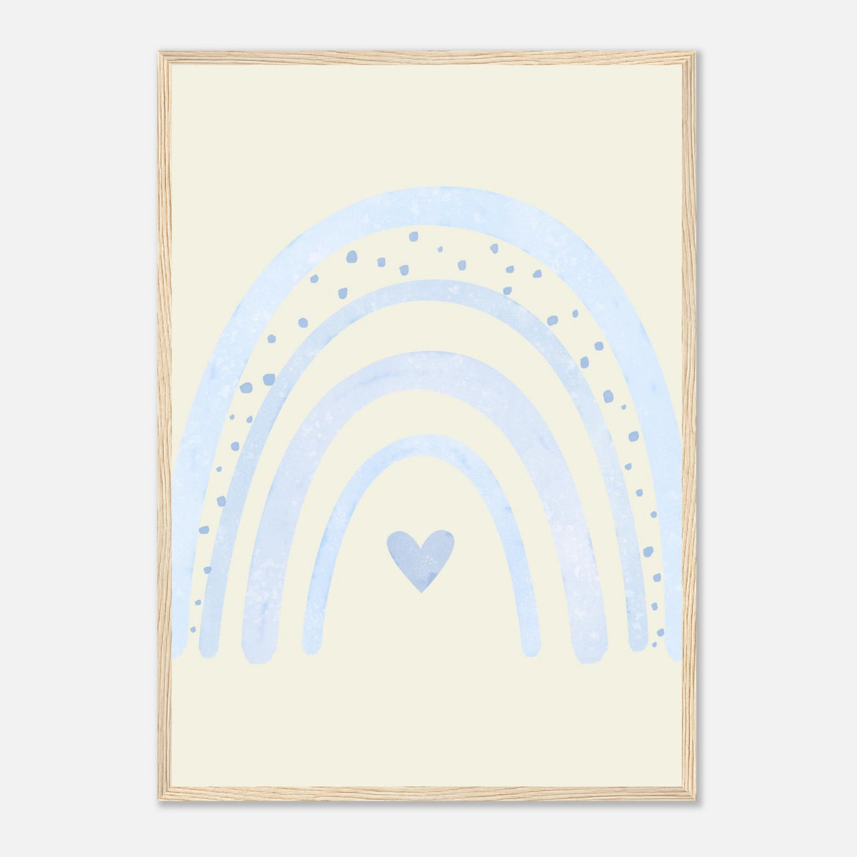 Minimalistischer Regenbogen-Kunstdruck in sanften Blautönen, Holzrahmen, A2 (42 x 59.4 cm)