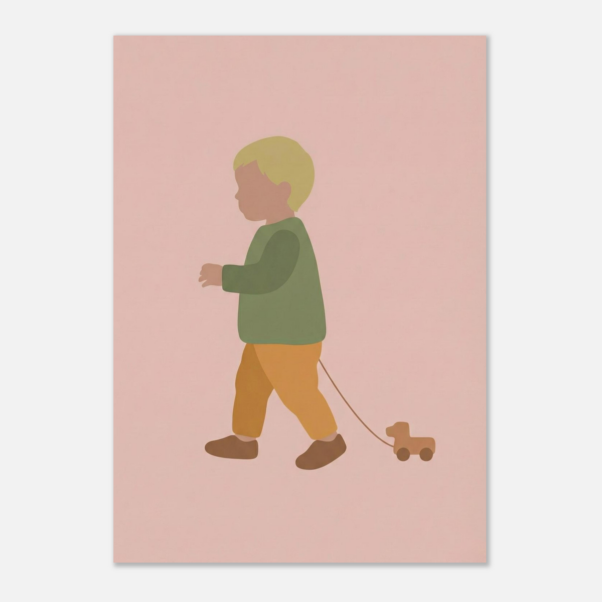 Kunstdruck „Der kleine Weggefährte“: kleiner Junge in Erd- und Olivgrüntönen, A3 (29.7 x 42 cm)