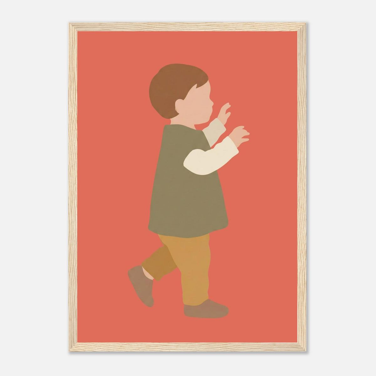 Kinderposter „Erste Schritte“: Kleinkind in Scandi-Erdtönen, Holzrahmen, A3 (29.7 x 42 cm)