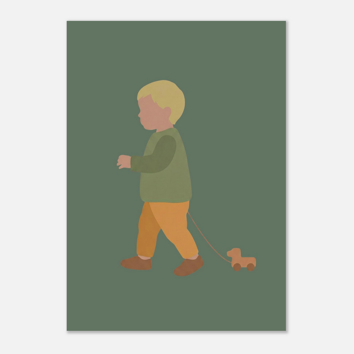 Kunstdruck „Der kleine Weggefährte“: kleiner Junge in Erd- und Olivgrüntönen, A3 (29.7 x 42 cm)