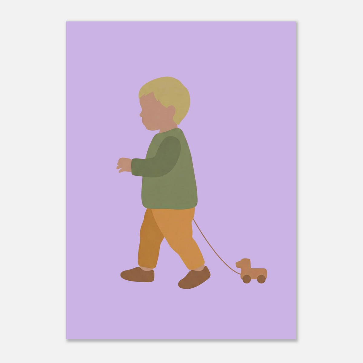 Kunstdruck „Der kleine Weggefährte“: kleiner Junge in Erd- und Olivgrüntönen, 13x18 cm