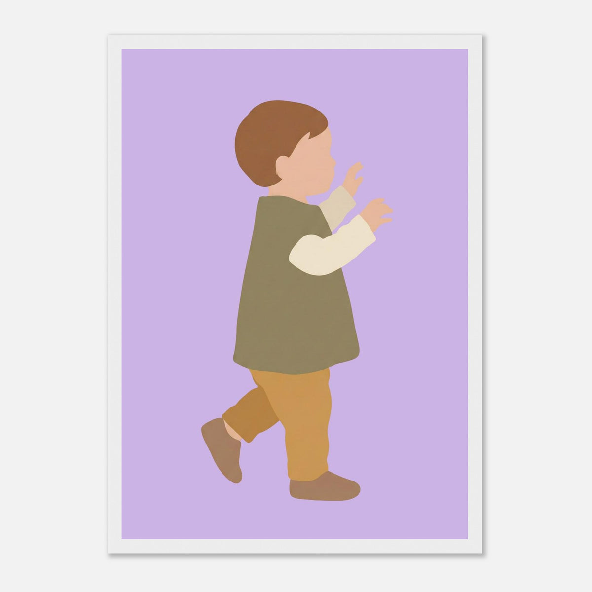 Kinderposter „Erste Schritte“: Kleinkind in Scandi-Erdtönen, weißer Rahmen, A3 (29.7 x 42 cm)
