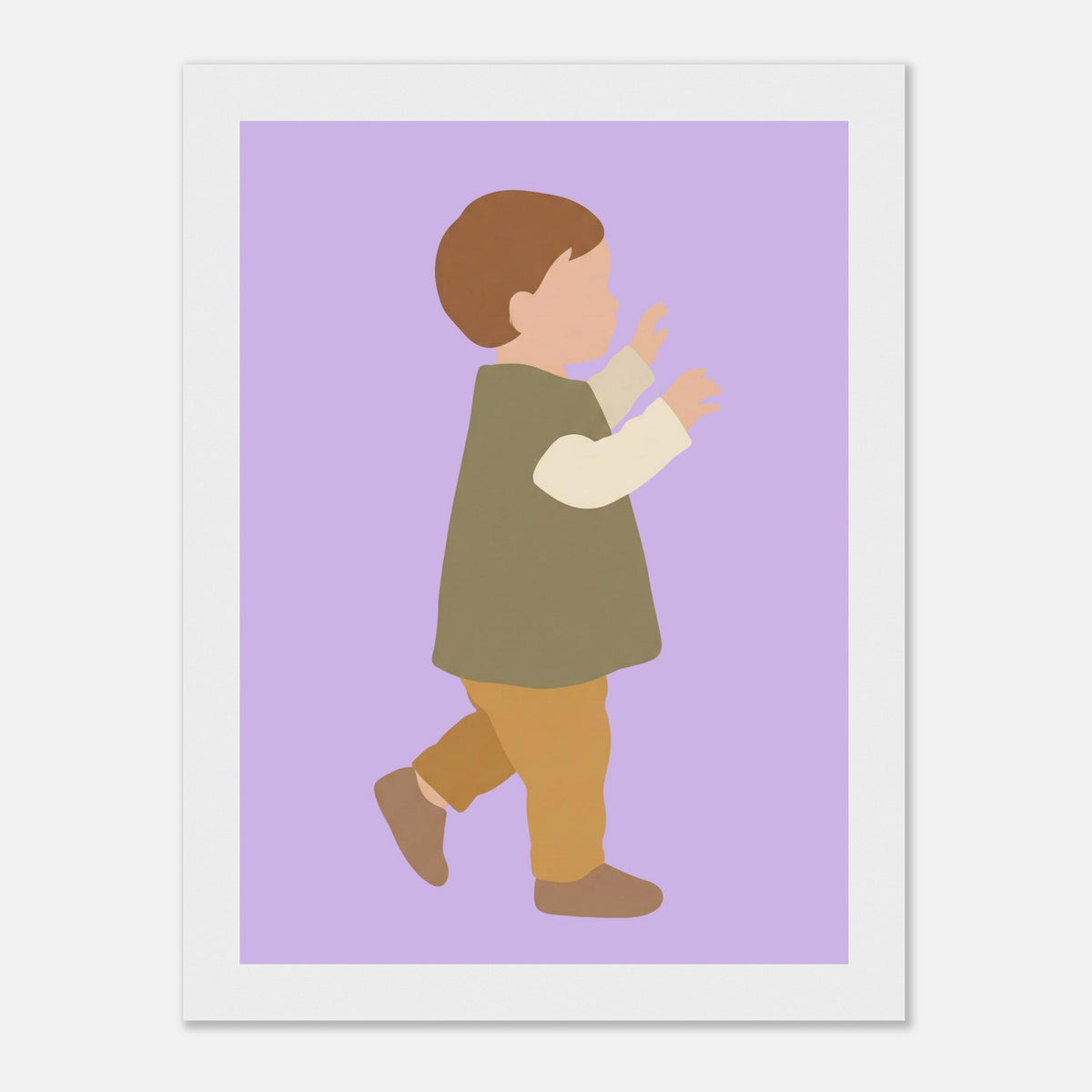 Kinderposter „Erste Schritte“: Kleinkind in Scandi-Erdtönen, weißer Rahmen, 13x18 cm
