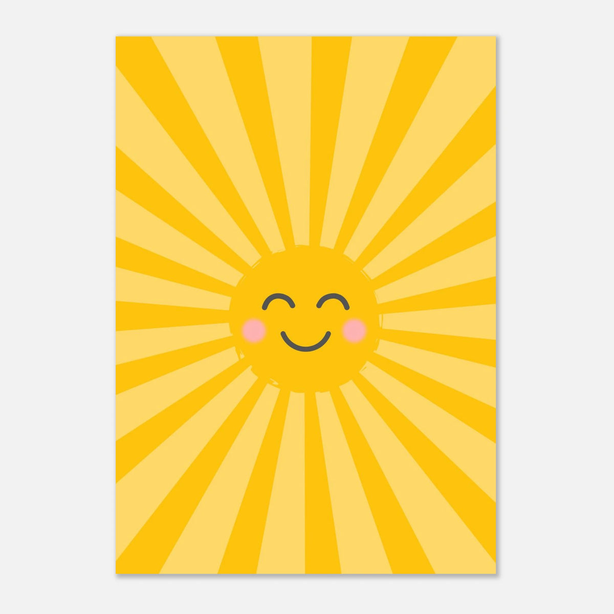 Poster „Golden Smile“: lächelndes Sonnengesicht in warmen Gelbtönen