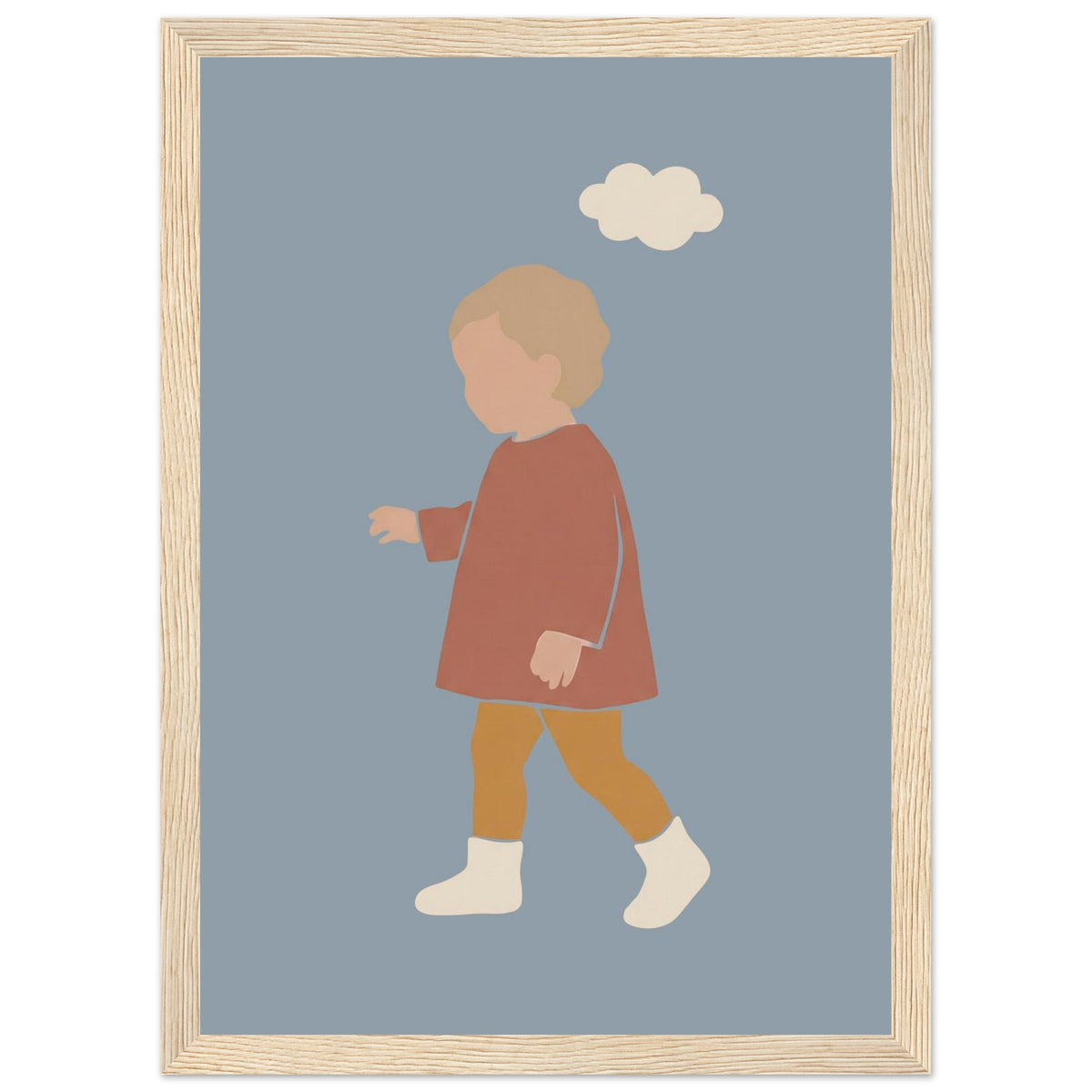 Kinderposter „Kleiner Träumer“ im minimalistischen Scandi-Look, Holzrahmen, 21x29.7 cm