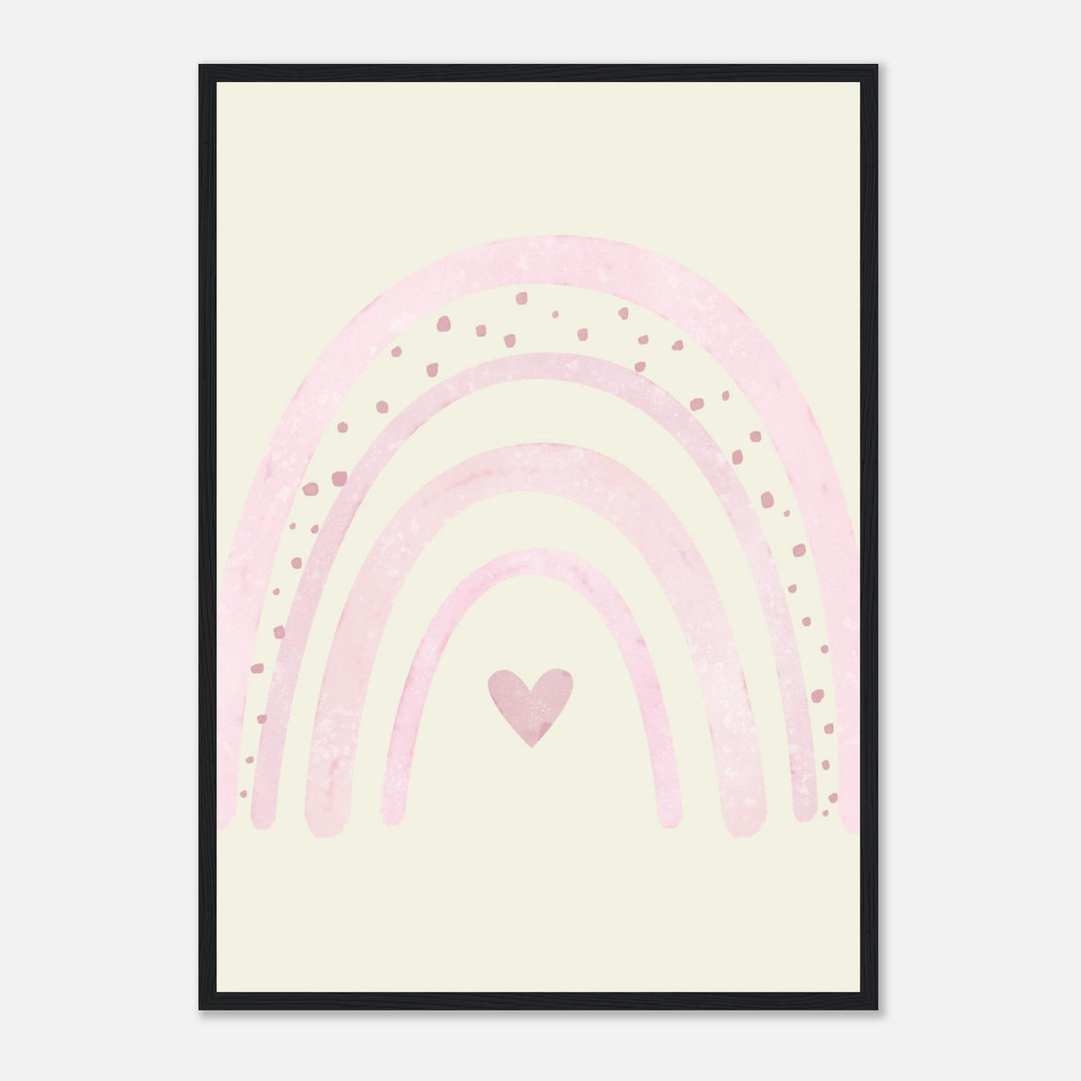 Minimalistischer Regenbogen-Kunstdruck in sanften Blautönen, schwarzer Rahmen, A2 (42 x 59.4 cm)