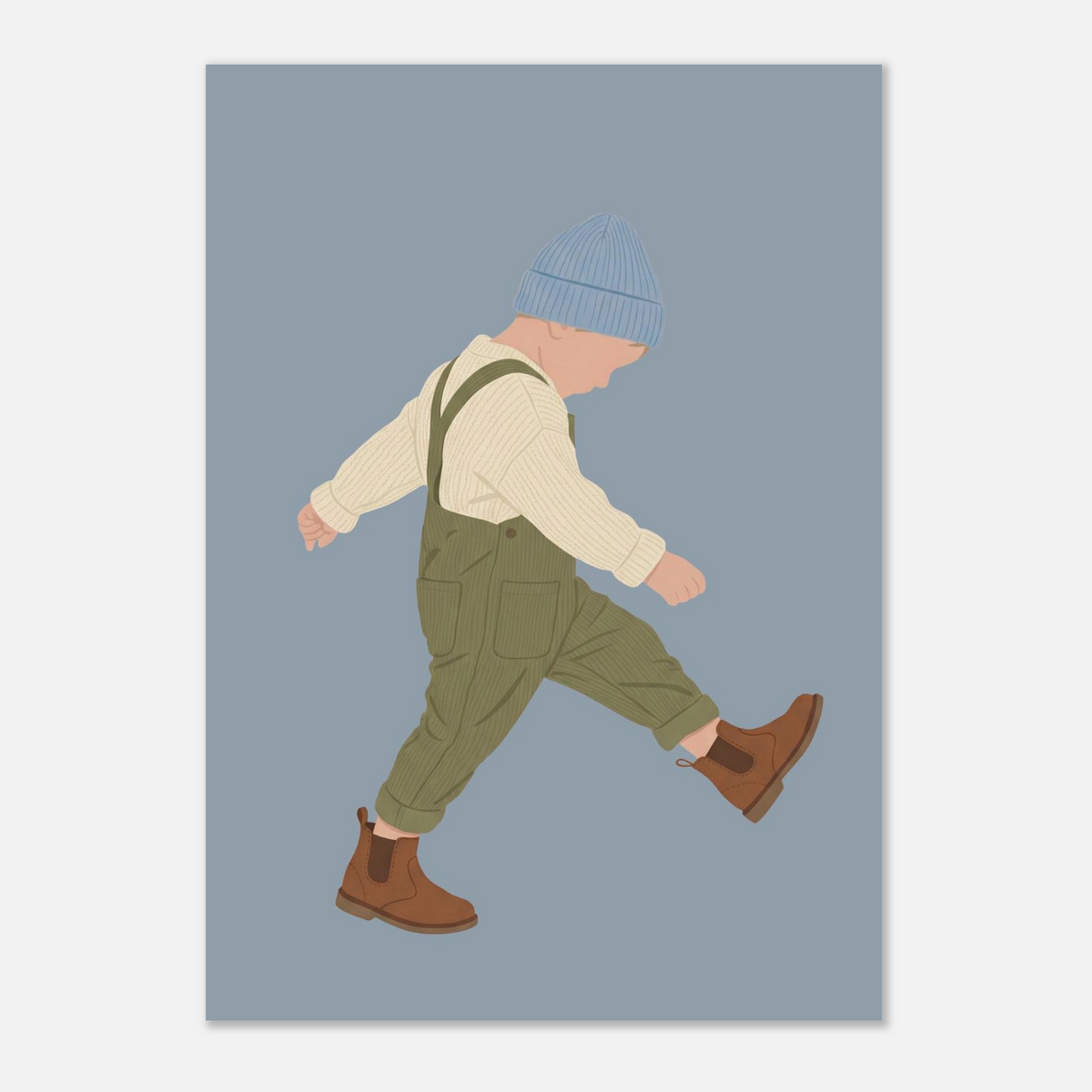 Kinderposter „Der Sturrkopf“: Kleinkind in Erdtönen auf blauem Hintergrund, A3 (29.7 x 42 cm)