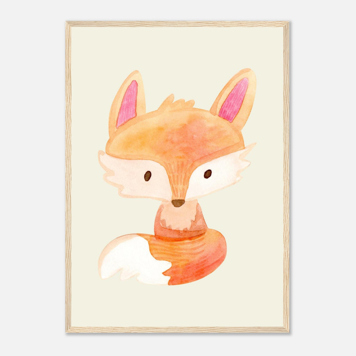 Aquarell-Fuchs in Orange und Pfirsich fürs Kinderzimmer, Holzrahmen, A2 (42 x 59.4 cm)