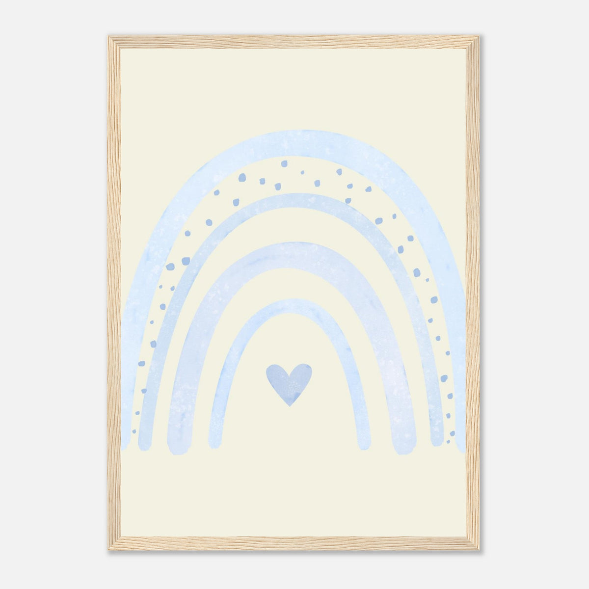 Minimalistischer Regenbogen-Kunstdruck in sanften Blautönen, Holzrahmen, A3 (29.7 x 42 cm)