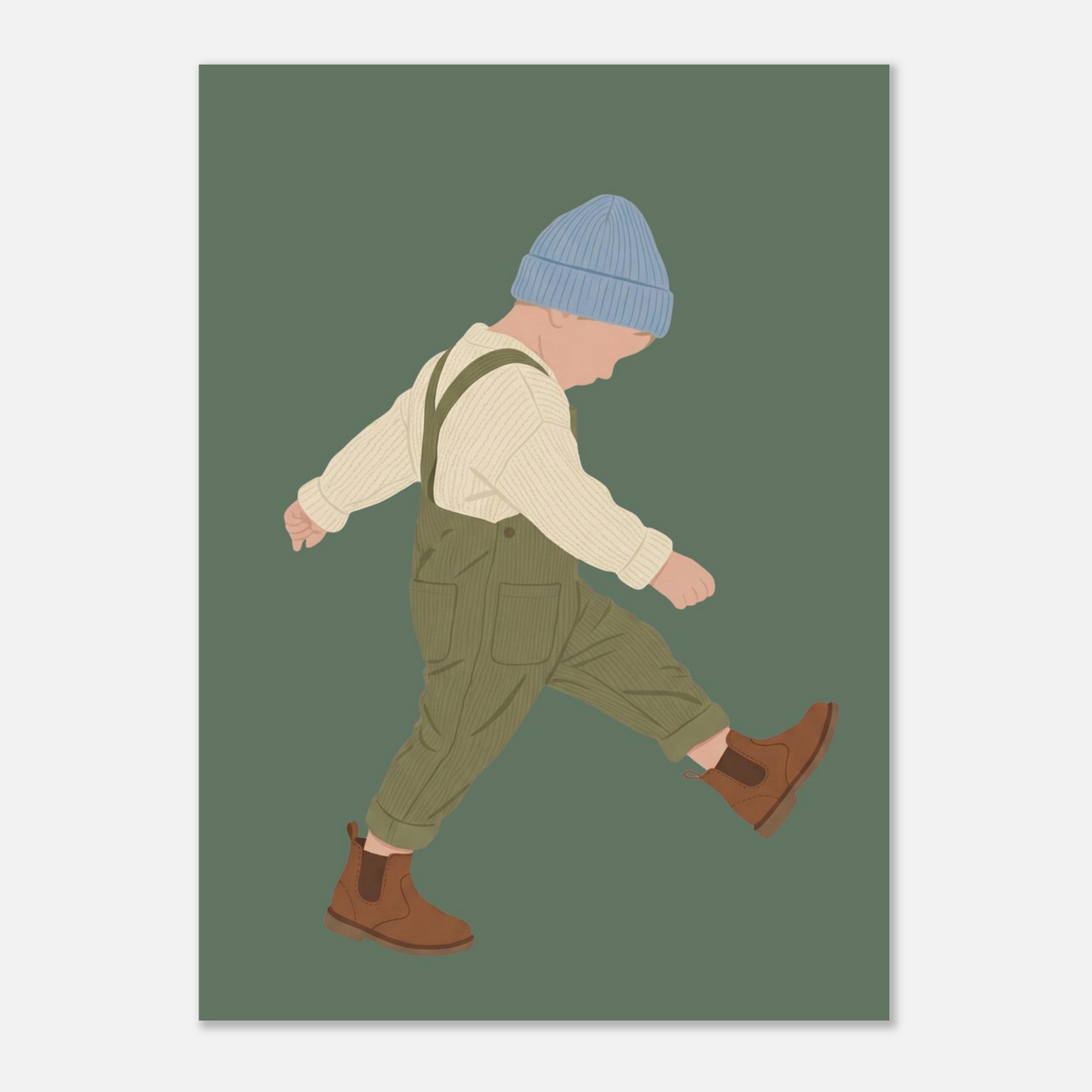 Kinderposter „Der Sturrkopf“: Kleinkind in Erdtönen auf blauem Hintergrund, 13x18 cm