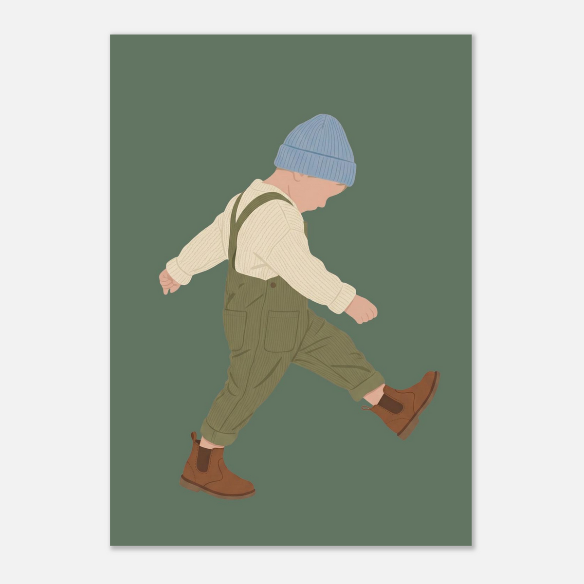 Kinderposter „Der Sturrkopf“: Kleinkind in Erdtönen auf blauem Hintergrund, A3 (29.7 x 42 cm)