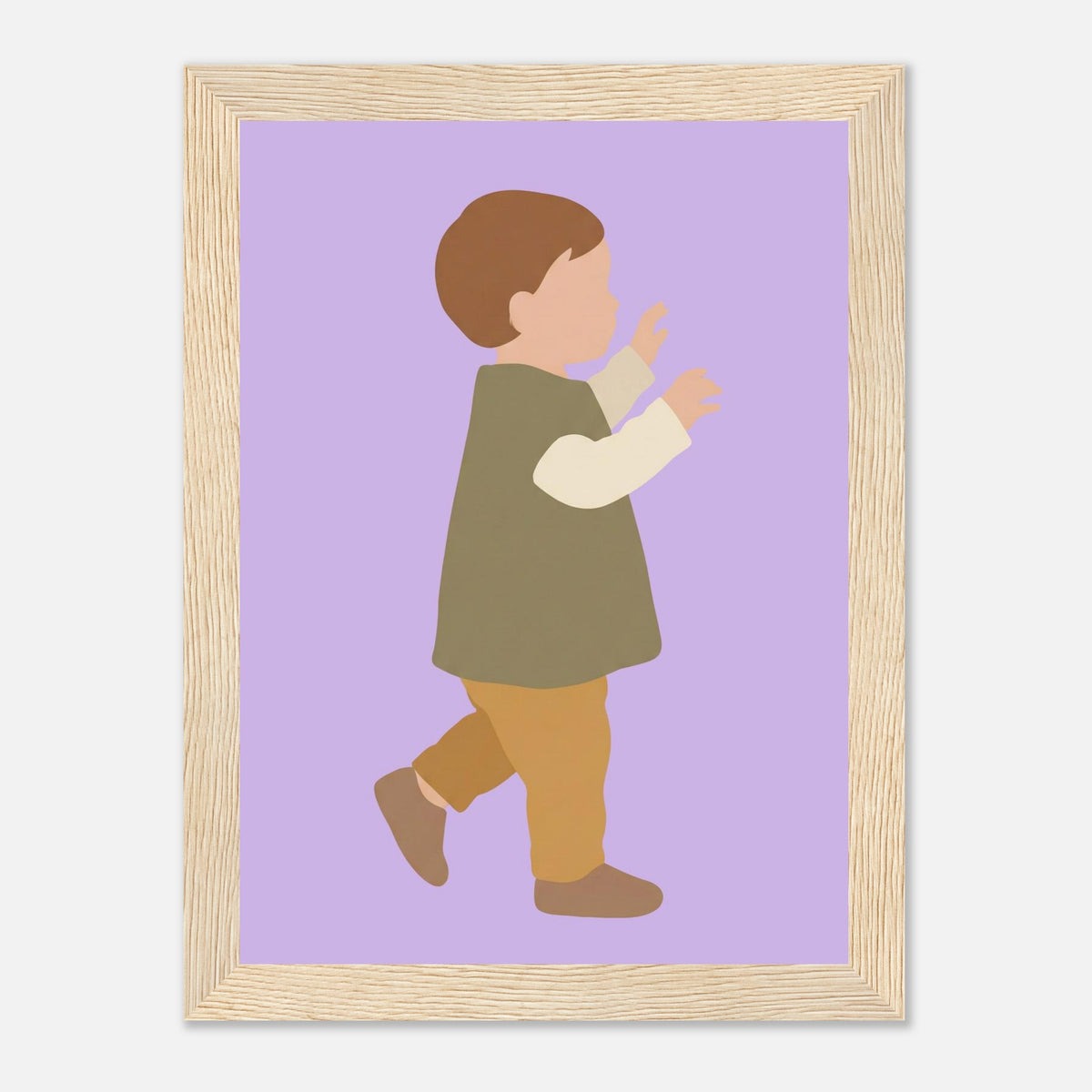 Kinderposter „Erste Schritte“: Kleinkind in Scandi-Erdtönen, Holzrahmen, 13x18 cm
