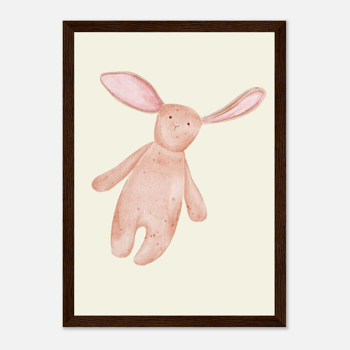 Aquarell-Hase in Dusty Pink und Terrakotta fürs Kinderzimmer, dunkler Holzrahmen, 21x29.7 cm