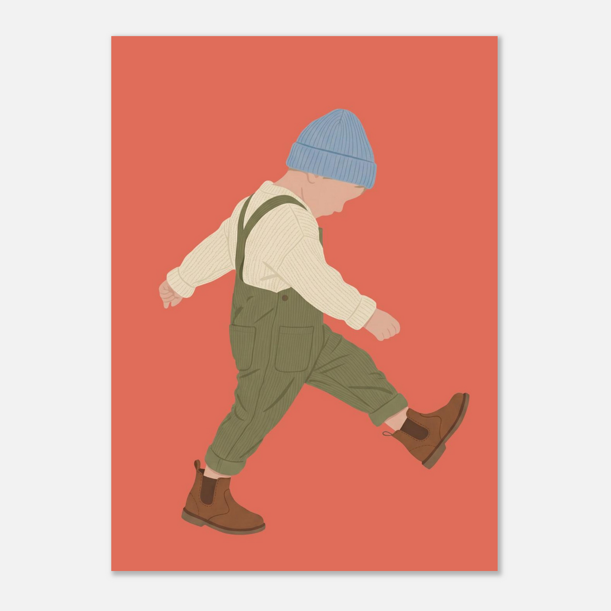 Kinderposter „Der Sturrkopf“: Kleinkind in Erdtönen auf blauem Hintergrund, 13x18 cm