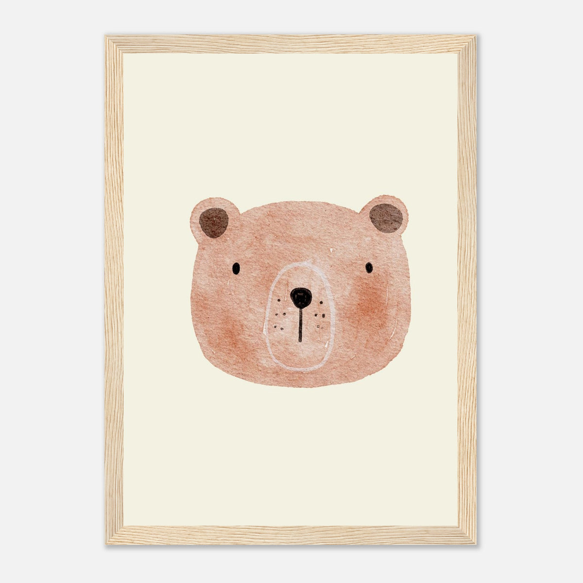 Aquarell-Bär in Braun- und Beigetönen fürs Kinderzimmer, Holzrahmen, 21x29.7 cm