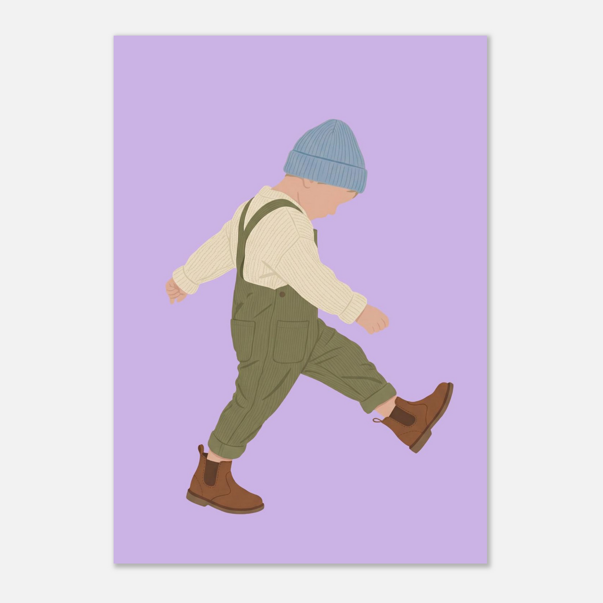 Kinderposter „Der Sturrkopf“: Kleinkind in Erdtönen auf blauem Hintergrund, A2 (42 x 59.4 cm)