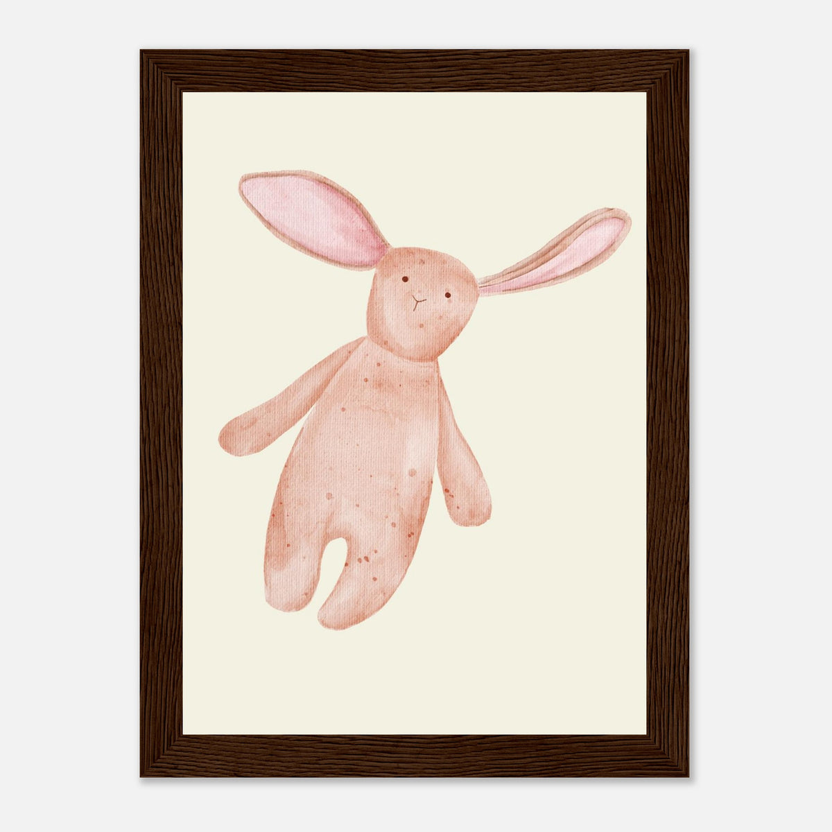 Aquarell-Hase in Dusty Pink und Terrakotta fürs Kinderzimmer, dunkler Holzrahmen, 13x18 cm