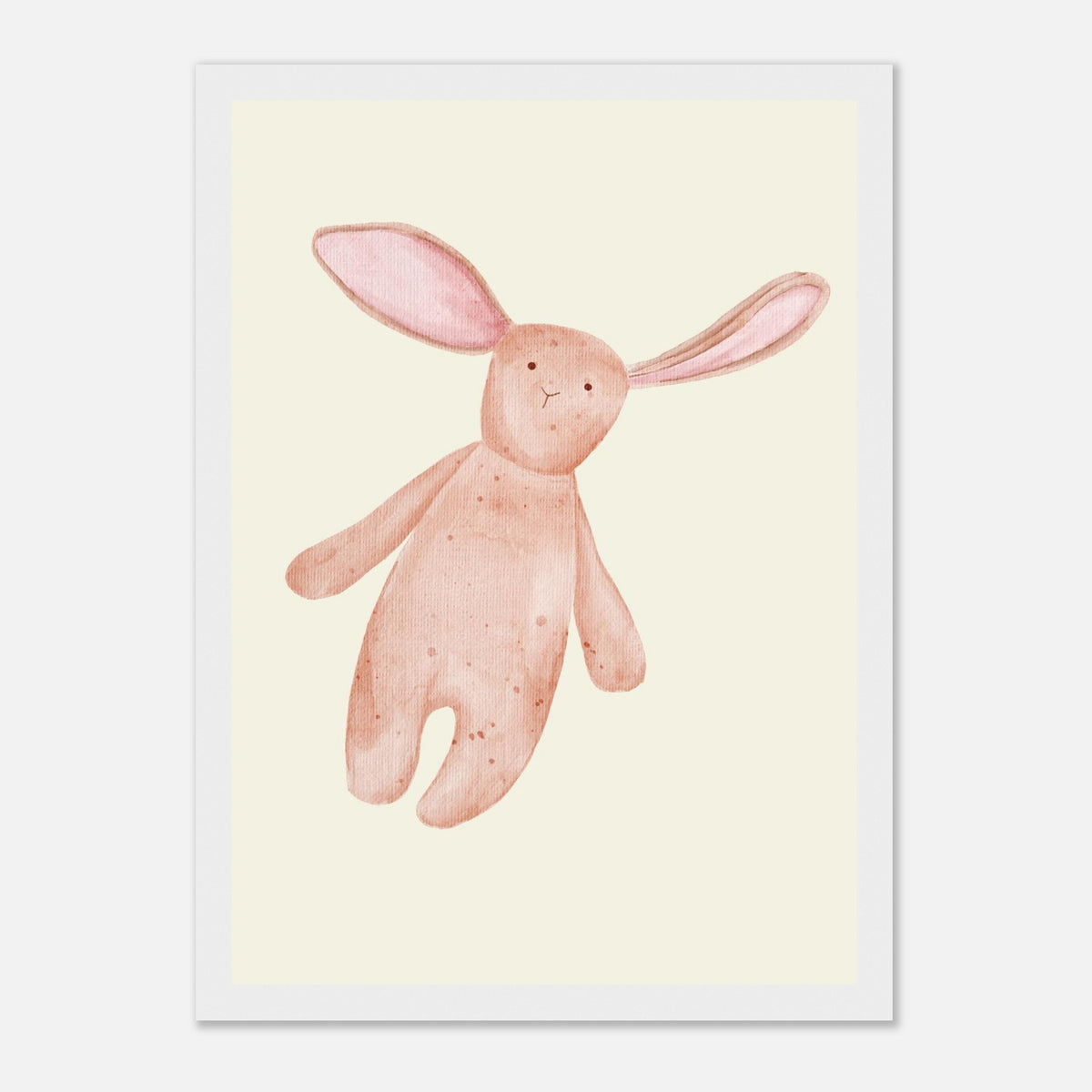 Aquarell-Hase in Dusty Pink und Terrakotta fürs Kinderzimmer, weißer Rahmen, 21x29.7 cm