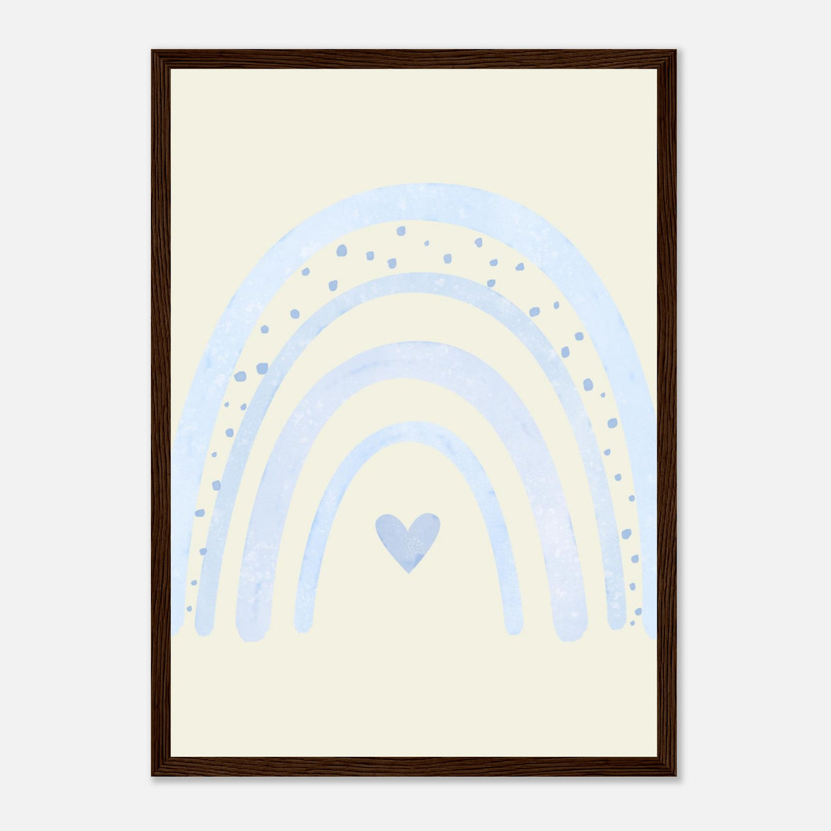Minimalistischer Regenbogen-Kunstdruck in sanften Blautönen, dunkler Holzrahmen, A3 (29.7 x 42 cm)