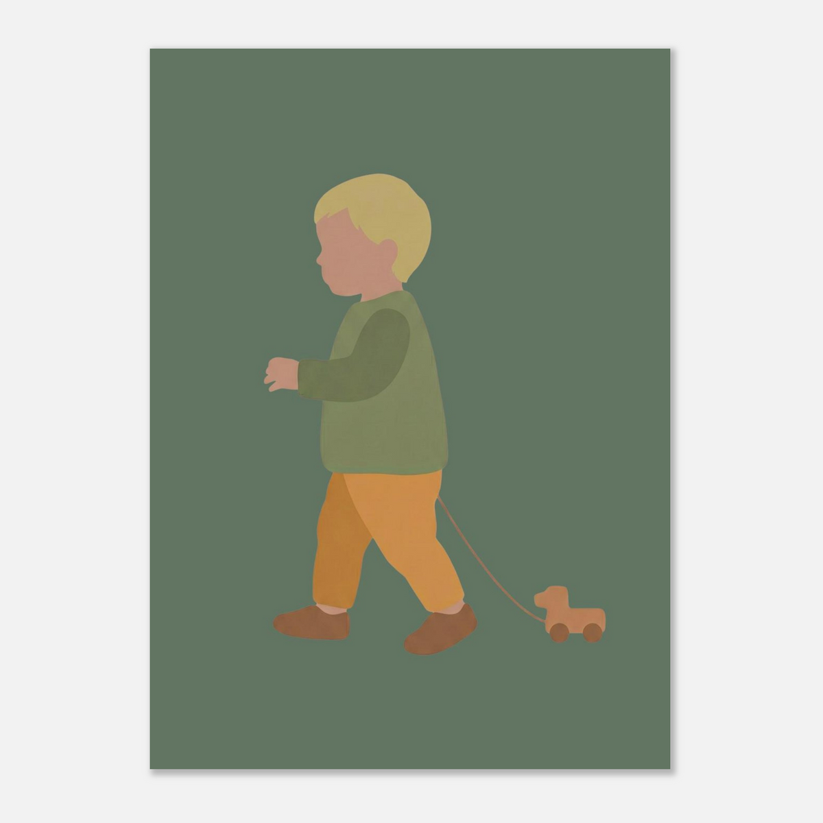 Kunstdruck „Der kleine Weggefährte“: kleiner Junge in Erd- und Olivgrüntönen, 13x18 cm