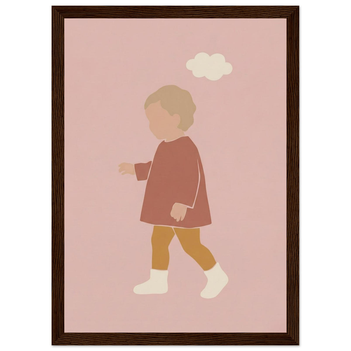 Kinderposter „Kleiner Träumer“ im minimalistischen Scandi-Look, dunkler Holzrahmen, 21x29.7 cm