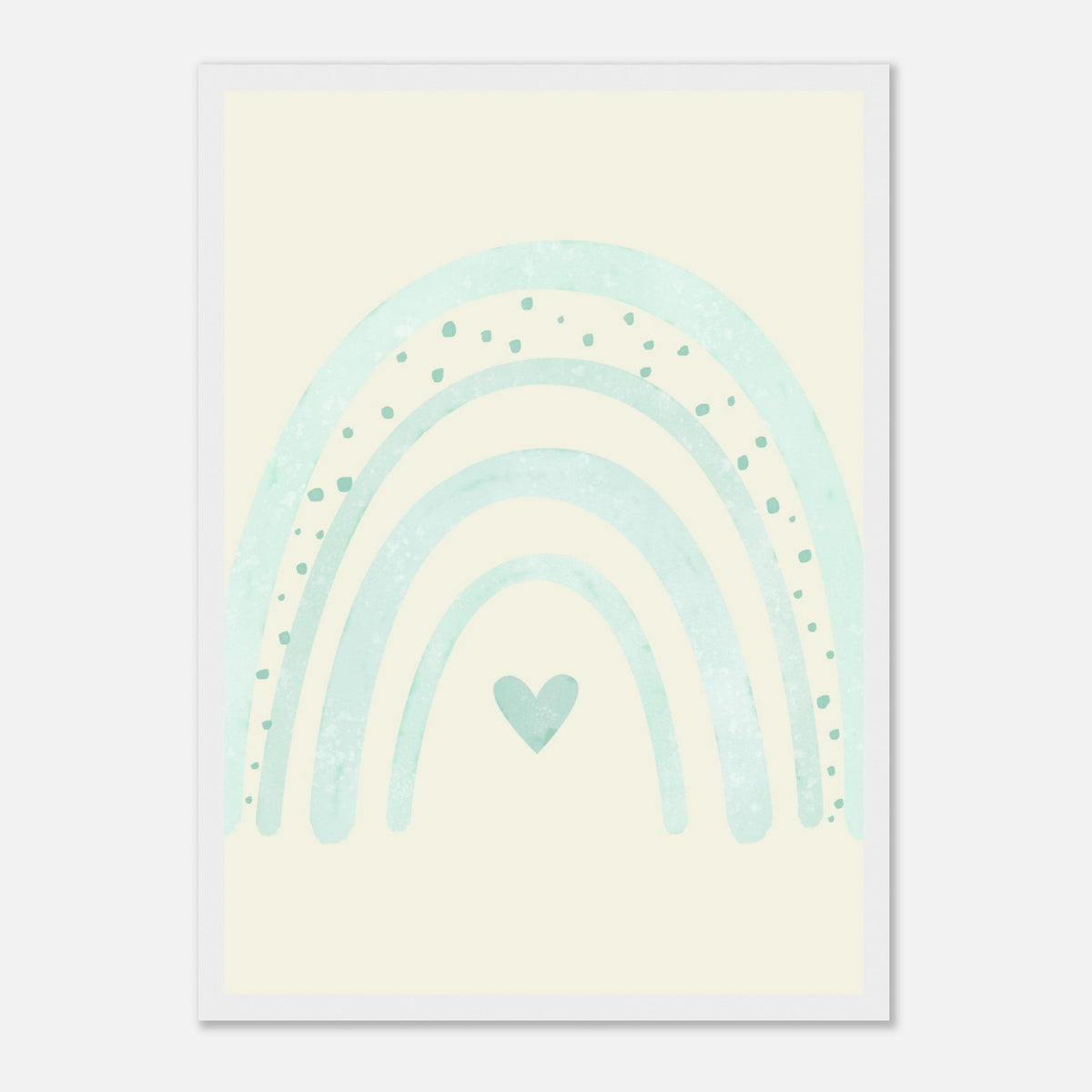 Minimalistischer Regenbogen-Kunstdruck in sanften Blautönen, weißer Rahmen, A3 (29.7 x 42 cm)