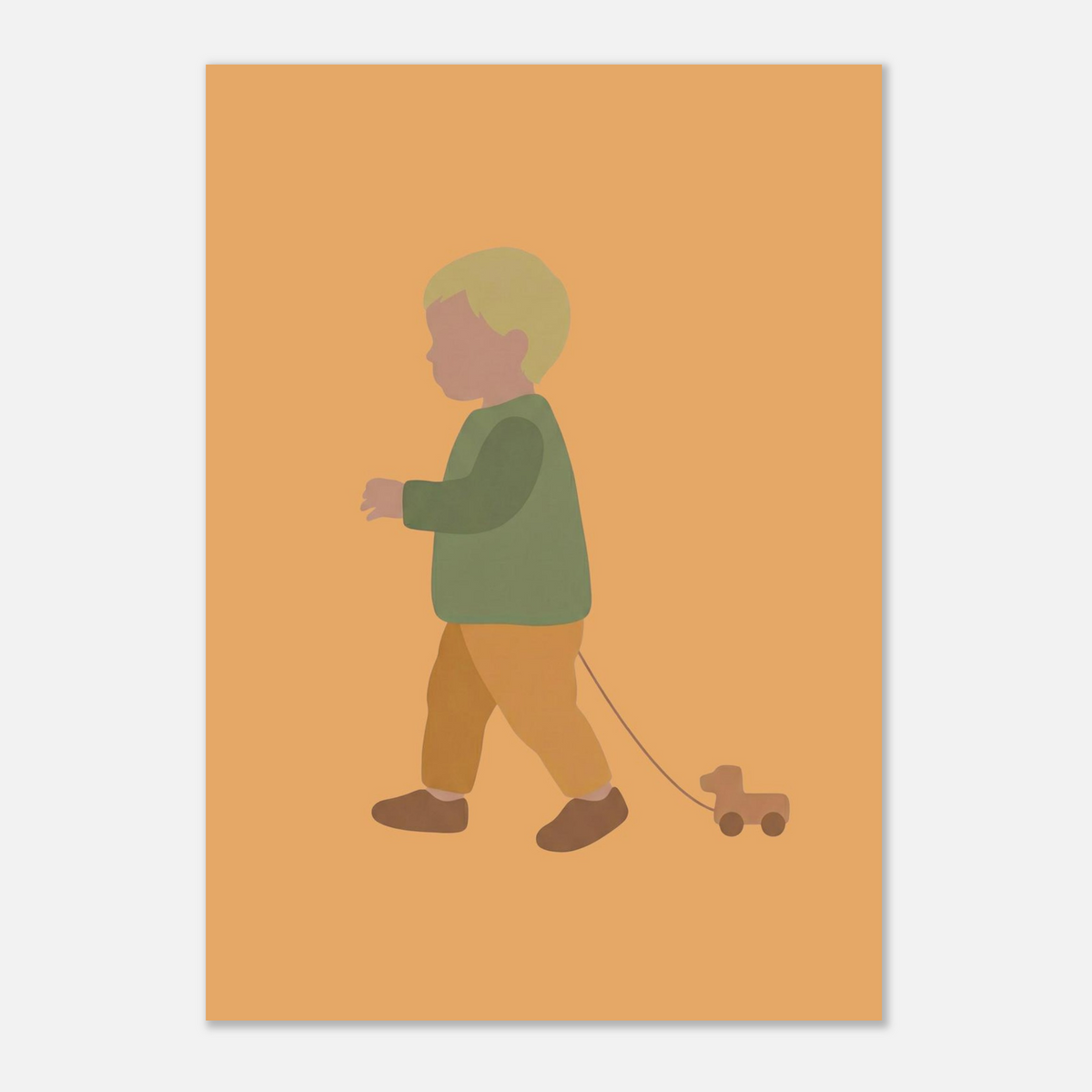 Kunstdruck „Der kleine Weggefährte“: kleiner Junge in Erd- und Olivgrüntönen, A3 (29.7 x 42 cm)