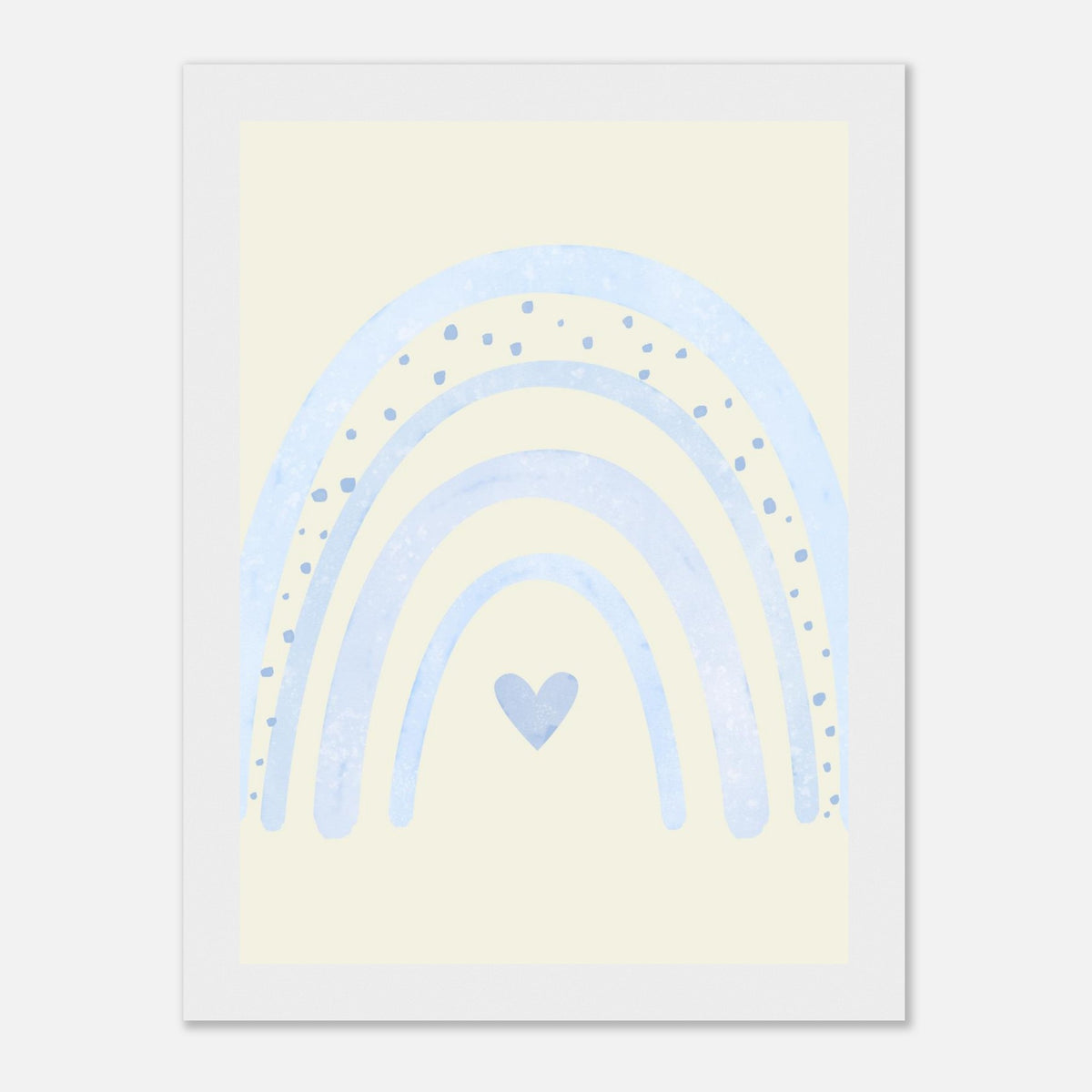 Minimalistischer Regenbogen-Kunstdruck in sanften Blautönen, weißer Rahmen, 13x18 cm