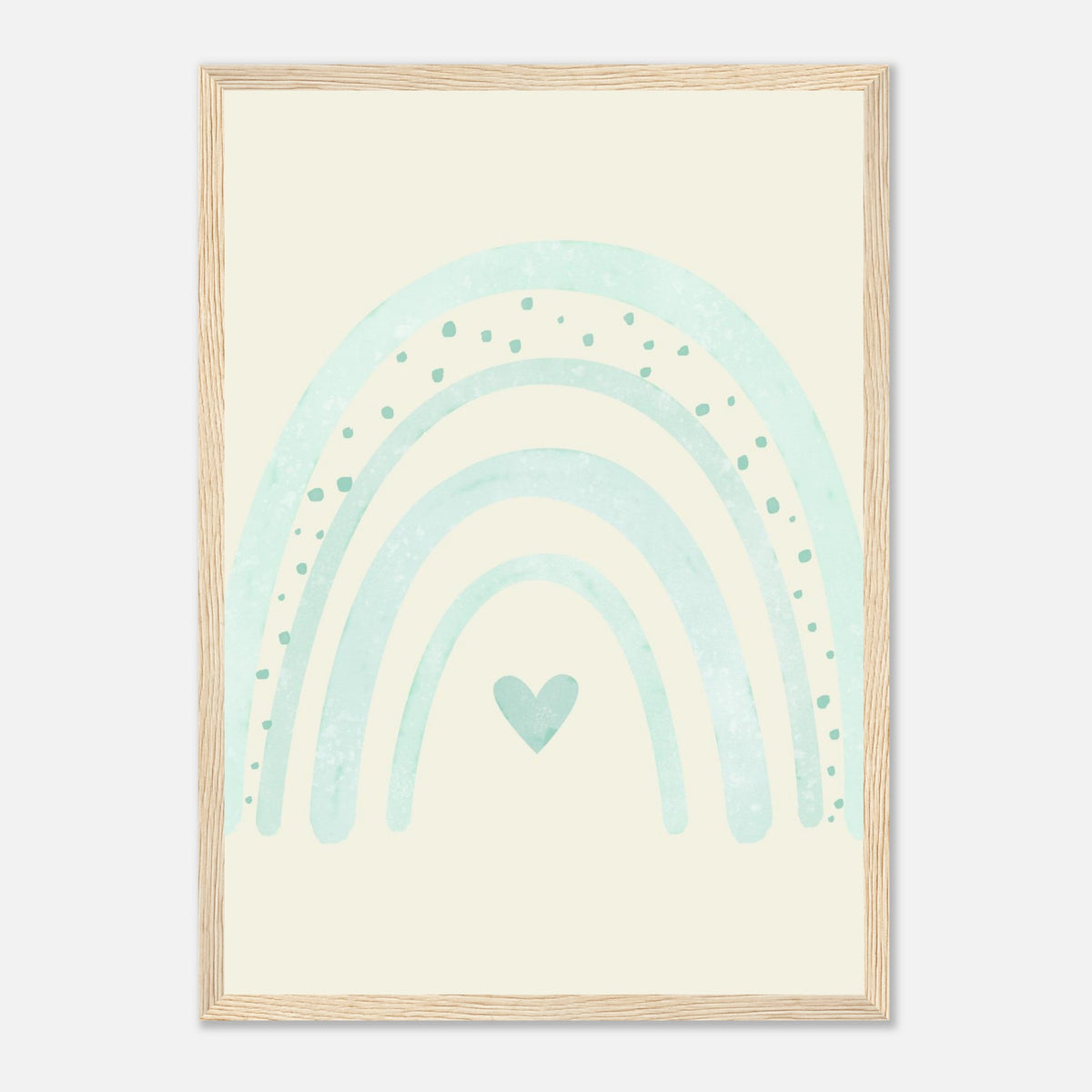 Minimalistischer Regenbogen-Kunstdruck in sanften Blautönen, Holzrahmen, A3 (29.7 x 42 cm)