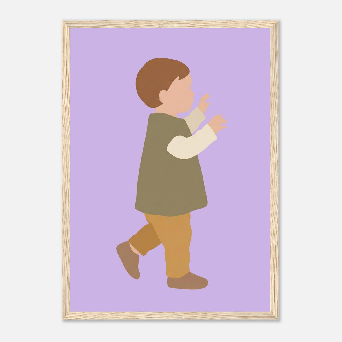 Kinderposter „Erste Schritte“: Kleinkind in Scandi-Erdtönen, Holzrahmen, A3 (29.7 x 42 cm)